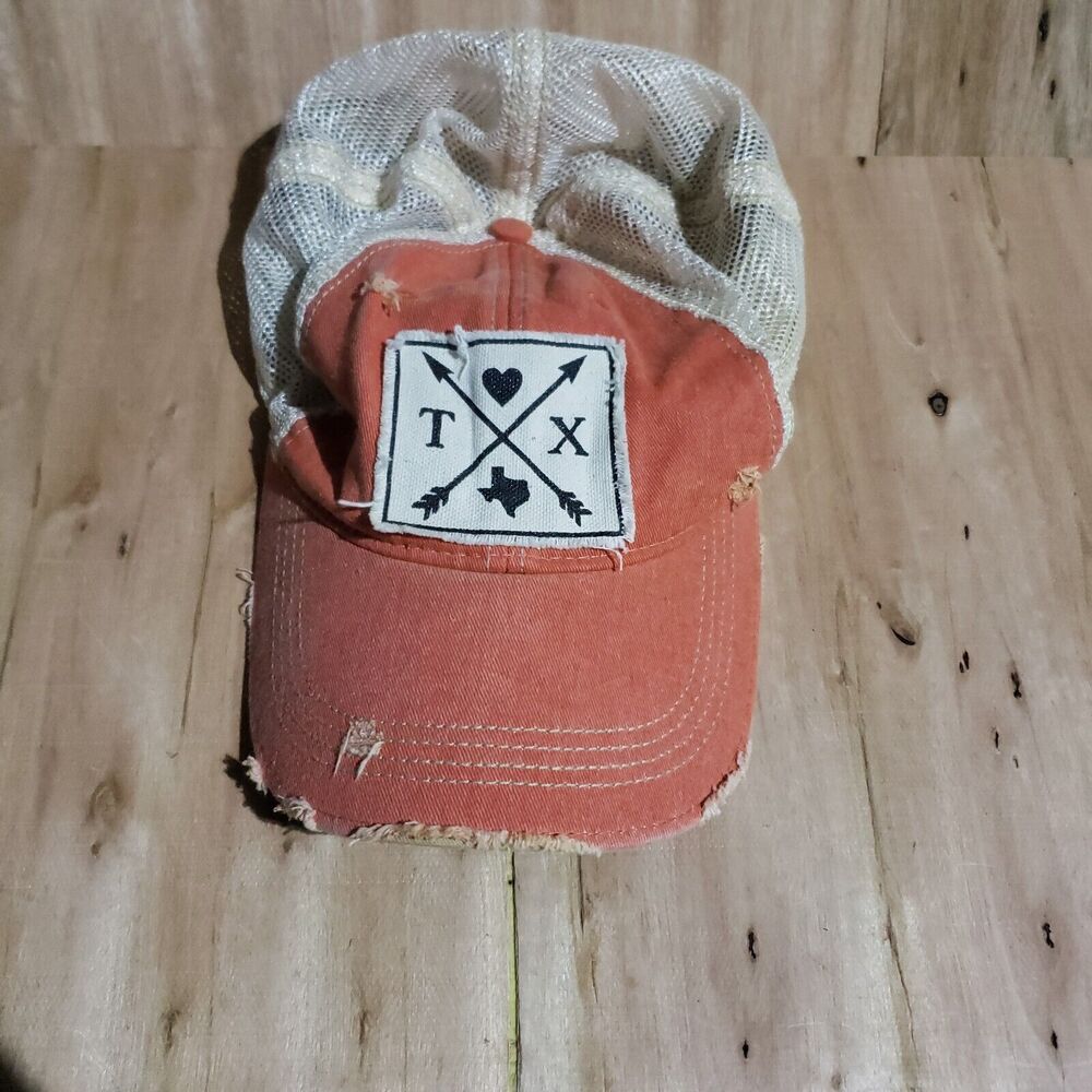 Texas Hat Trucker Cap Snapback Peach Cream Denim Adjustable Strap